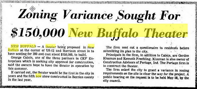 Buff-Lo Theatre - Apr 28 1973 Article On Theatre That Probably Was Not Built (newer photo)